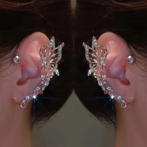 TEMU 2개 세트 반짝이는 나비 날개 귀걸이 커프스 - 저자극성 구리 클립형 귀걸이, 피어싱 없이 착용 가능, 민감한 귀에 이상적이며 파티에 완벽.|귀걸이