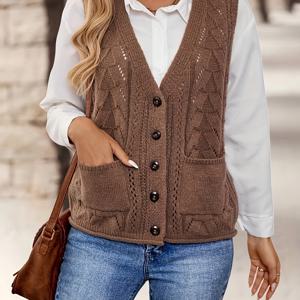 TEMU 가을 겨울 여성용 솔리드 컬러 오픈백 베스트 스웨터, 트렌디한 디자인의 패션 베스트