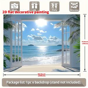 TEMU 2D 플랫, 코코넛 나무와 바다 파도가 있는 1pc 열대 해변 배경 - 결혼식, 생일, 미팅, 크리스마스, 새해, 여름 행사용으로 견고한 폴리에스터 사진 배경 - 다양한 실내/실외 장식, 전기 필요 없음, 해변 테마 장식, 쉽게 세팅할 수 있는 천, 2D 플랫