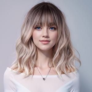 TEMU 14인치 플래티넘 브라운 글래머러스 프린지 가발 - 짧고 곱슬, 내열성 - 코스프레 및 파티에 완벽 - 내구성 있는 합성 원단, 가발 액세서리