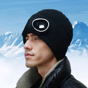 TEMU 1개 남성용 겨울 니트 모자와 통합 패션 안경 - 방풍, 탄력 있는 핏으로 스키 및 야외 활동에 적합, 폴리에스터, 손세탁/드라이클리닝, 성숙한 스타일, 스키 마스크, 추운 날씨 장비, 현대적인 헤드웨어, 내구성 있는 구조, 방풍 헤드웨어, 겨울 스포츠