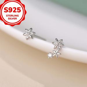 TEMU 숲에서 영감을 받은 플로럴 여성용 귀걸이 - 925 실버, 비대칭, 다용도, 가벼운 일상 주얼리