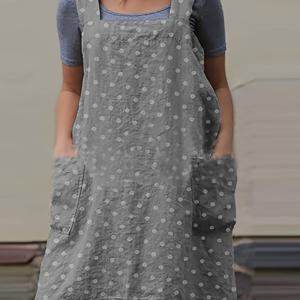 TEMU 재고 있음 여성 캐주얼 포켓 도트 멜빵 드레스 에이프런|인견원피스