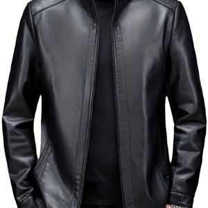 TEMU 스탠드 칼라 남성 코트, 새로운 트렌디한 얇은 봄 가을 겨울 가죽 재킷