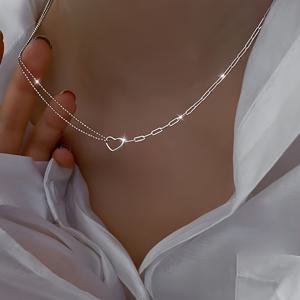 TEMU 여성을 위한 1pc 이중층 하트 펜던트 목걸이 - 하이퍼알러지성, 우아하고 섹시한 스타일, 일상적인 착용 및 축제 기념일에 적합, 추수감사절에 적합