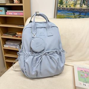 TEMU 일본 스타일 리본 & 참 장식 대용량 학교 가방 - 조절 가능한 스트랩, 한국 패션 백팩, 중학교, 고등학교, 대학생용 (참 포켓), 청소년을 위한 학교 배낭|백팩