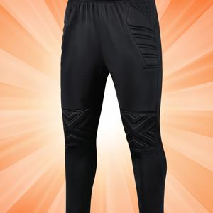 TEMU 남성용 축구 골키퍼 트레이닝 팬츠 - 보호 폼이 있는 블랙, 신축성 있는 허리밴드, 통기성 폴리에스터, 스포츠 및 야외 활동용 내구성, 축구 액세서리