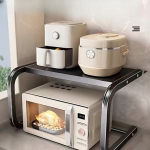 TEMU 2단 조절 가능한 전자레인지 스탠드 - 오븐 및 전자레인지용 견고한 카운터탑 정리대, 공간 절약형 스토리지 랙, 쉬운 접근 디자인, 주방 카운터탑에 완벽, 주방 카운터탑 정리대 | 슬림한 메탈릭 마감 | 내구성 있는 주방 선반