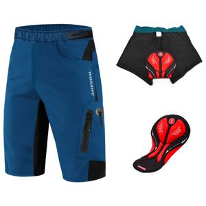 TEMU WOSAWE 남성용 경량 통기성 MTB 사이클링 반바지, 통합 실리콘 패드, 반사 로고 및 7개 포켓 - 빠른 건조, 조절 가능한 허리, 그린/네이비 블루, 여름 & 가을 라이딩에 완벽, 바이커 쇼츠