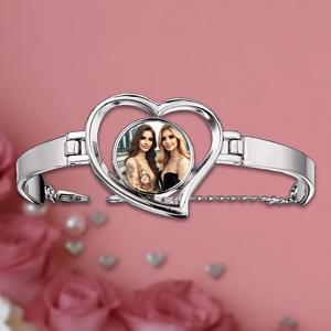 TEMU 개인 맞춤 사진 하트 팔찌 1개, 열린 모양의 원형 보석 팔찌, 결혼식, 신부 액세서리, 기념품, 발렌타인데이, 부활절, 어버이날 선물, 친한 친구 및 가족을 위한 특별한 맞춤 선물