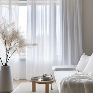 TEMU 1개/2개 세트 모던 화이트 시스루 커튼 - 가벼운 통기성 100% 폴리에스터 메쉬 원단, 로드 포켓 디자인, 긴 사이즈 300cm 거실·침실·주방용; 기계 세탁 가능 클래식 솔리드 컬러 홈 데코, 투명 잎사귀 패턴, 부드러운 질감