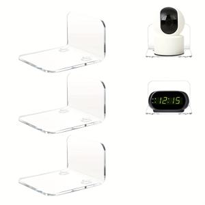 TEMU 3pcs 클리어 아크릴 미니 벽장 - 안전한 카메라, 스피커, 식물, 또는 액션 피규어 디스플레이를 위한 접착식 플로팅 선반 - 침실 및 다양한 방에서 다용도로 사용할 수 있는 장식, 현대적인 디자인, 디자인, 플로팅 선반