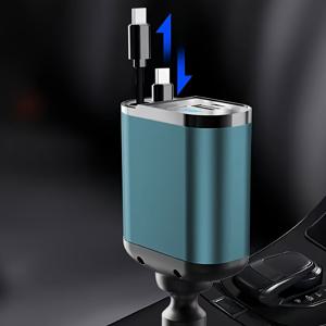 TEMU 아이폰 호환 듀얼 C타입 데이터 케이블 포함 4in1 USB-C 차량용 충전기, PD 60W 고속충전 지원 (아이폰 16/15/14/13/12/11 Pro/XS/XR/SE, 아이패드, 에어팟 호환)