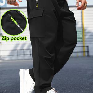 TEMU 남성용 원피스 아웃도어 작업 바지, 봄가을 하이킹 스포츠 긴바지 지퍼 포켓 드로스트링 디자인 레그 스타일, 캐주얼 조깅 등에 적합