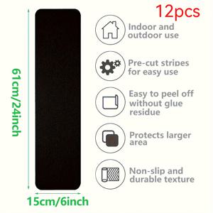TEMU 8개/12개 검정 무광 미끄럼 방지 스트립, 방수 및 내마모성 미끄럼 방지 테이프, 실내 및 실외 계단 발판에 적합, 계단용 미끄럼 방지 사포 스티커 (호텔 전용).