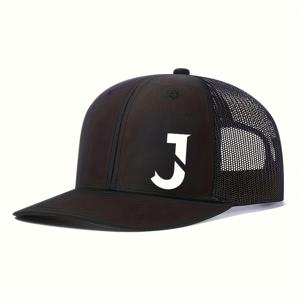 TEMU 남성용 조절 가능한 레터링 'J' 프린트 베이스볼 캡 - 통기성 메쉬 백, 가벼운 폴리에스터 썬 프로텍션 모자, 야외 스포츠 및 낚시용, 다양한 색상(블랙/블루/화이트/그린)