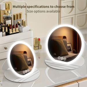 TEMU 여행용 메이크업 거울, 휴대용 조명이 있는 접이식 LED 여행 화장거울, 3색상 조절 가능 USB 충전식