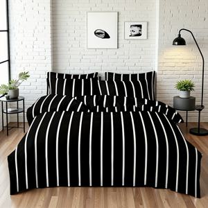 TEMU 3pcs 클래식 블랙과 화이트 이불 커버 세트 | 2 베개커버 + 1 이불 커버 | 기숙사 침대, 싱글 침대, 더블 침대, 풀 사이즈 침대, 킹 침대, 퀸 침대, 킹/퀸 | 쉬어지거나 변색되지 않음 | 부드럽고 통기성이 좋음 | 보이지 않는 지퍼 디자인 | 마스터 침실, 객실, 기숙사에 적합 | 모든 계절에 적합, 기계 세척 가능