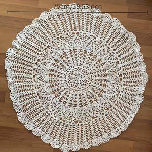 TEMU 수제 코바늘 뜨개질 원형 식탁보, 우아한 빈티지 플로럴 원형 매트, 29.53인치, 레이스, 식당 장식, 홈 또는 선물용으로 적합, 다양한 휴일 장식에 활용 가능.