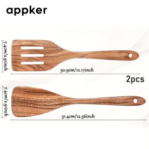 TEMU 천연 원목으로 제작된 미끄럼 방지 손잡이가 있는 나무 쿠킹 스파츌라 2개입. 논스틱 팬, 웍, 계란, 팬케이크, 생선, BBQ, 볶음 요리에 적합합니다. 가정 요리사를 위한 완벽한 선물입니다.