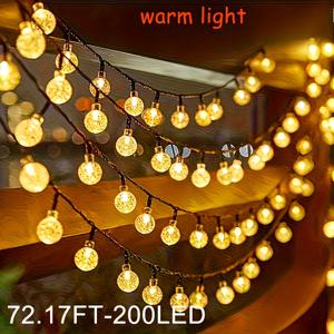 TEMU 1개 - 72.17피트 태양광 버블 스트링 라이트, 스마트 태양광 전원 공급, 200LED 전구 조명 장식, 로맨틱하고 우아한 디자인, 정원 및 파티오, 실내 장식용, 따뜻함/컬러풀 두 가지 색상 선택 가능