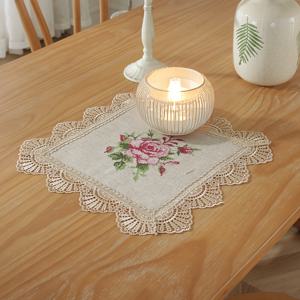 TEMU 1개 폴리에스터 및 리넨 꽃무늬 크로스 스티치 자수 레이스 트림, 화이트 또는 카키 색상 선택 가능 - 홈 키친 테이블 장식, 침대 옆 탁자, 신발장, 휴일 파티 결혼 선물, 야외 피크닉 장식용 데이