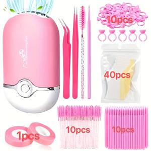 TEMU USB 공기 블로워, 2 쇄골, 10 매스카라 브러시, 10 애플리케이터, 10 링 컵 홀더, 테이프 및 40 패드가 포함된 완전한 눈썹 연장 시작 키트 - 초보자에게 이상적, 미용 도구 세트|충전식 미용 세트|USB 전원