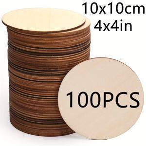 TEMU 100개, 10x10cm/4x4인치 라운드 목재 조각, DIY 목판, 수공예 및 장식용, 문 표지 라벨, 친구와 가족을 위한 선물, 레이저 컷팅, 목재 연소, 건축 모델, 스테인드