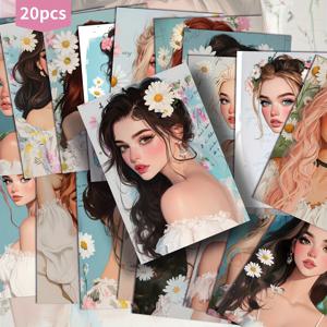 TEMU 20pcs ASSTSS 미국 스타일 여성 포스트카드 - 4x6 인치, 꽃과 빈티지 디자인을 갖춘 클래식 핀업 일러스트레이션, 스크랩북 및 크래프팅을 위한 수집 가능한 장식적인 그림 카드, 모든 계절 장식 | 빈티지 핀업 아트 | 세부적인 일러스트레이션, 포스트카드 홀더