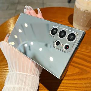 TEMU 폰 케이스: 삼성 갤럭시 S25 S24 플러스 S23 S22 울트라 A54 A34 A14 5G용 럭셔리 도금 메이크업 미러 폰 케이스, 실버 표면 보호 소프트 백 커버 펀다, 스타일리시 걸 선물