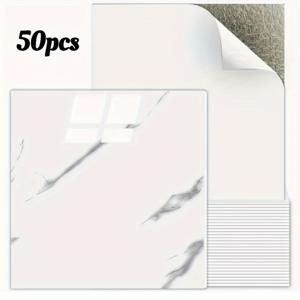 TEMU 50개 우아한 화이트 대리석 벽 스티커 - 자체 접착, 방수 및 습기 방지, 쉽게 청소 및 절단, 욕실, 거실, 주방, 침실 리노베이션, 현대적인 홈 데코, 쉬운 설치, 습기 방지 벽 장식 | 대리석 텍스처 | 거울 마감