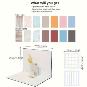 TEMU 10개 사진 배경 세트 (16가지 독특한 패턴 포함) - 음식, 보석 및 소형 물품 촬영에 특화됨 | 내구성이 뛰어난 카드스톡 배경 (40.64X29.21 Cm / 16×11.5 Inches) + 다기능 소품