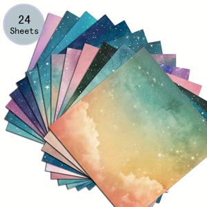 TEMU 오로라 보레아리스 별빛 하늘, 부드러운 그라데이션 컬러풀한 별빛 커틀릿 종이, 콜라주 장식용 종이, 수제 오리기 프로젝트, DIY 종이, 수제 스크랩북, 버터 젠날, 인사 카드, 24장, 6*6인치