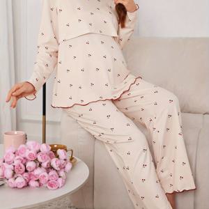 TEMU 산후복 캐주얼 긴팔 상의 & 바지 세트 가을 편안한 수유용 임신 중 의류