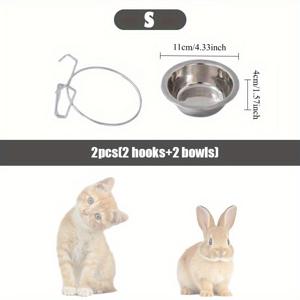 TEMU 2세트 식기+물그릇 세트 분리형 내구성 강아지 고양이 새 토끼 햄스터용 스테인리스 재질 애완동물 밥그릇, 물그릇 세트 - 탈부착 가능