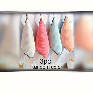 TEMU 3개 코랄 플리스 주방 청소 천 - 장식적인 삼각형 매달림 디자인의 오일 흡수성 식기 타월, 파스텔 색상 (핑크, 민트 그린, 라벤더) 접시 및 다용도 표면 청소용