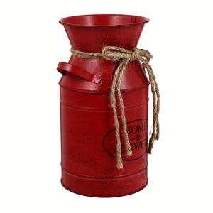 TEMU 1pc 빈티지 레드 갈바니즈드 메탈 밀크 캔 화분, 7.5인치 노스팅가 디코레이티브 플라워 포트, 홈, 라이브 룸, 주방, 농가 장식, 농가 화분 | 러스티 디코 | 내구성 메탈 화분, 밀크 보틀 화분|화분