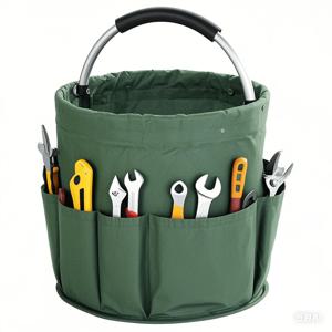 TEMU 600D 옥스포드 천으로 제작된 버킷 스타일 공구 정리 가방 (6칸, 넉넉한 중앙 공간). 접이식 디자인으로 간편하게 보관 가능하며 튼튼한 손잡이가 특징입니다. 가정 정원 가꾸기 및 정원 도구 보관에 필수적인 액세서리입니다.