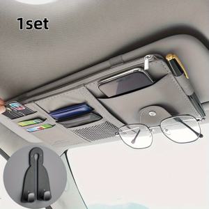 TEMU 차량용 선쉐이드 보관 가방 (자동차 후크 포함), 다기능 차량 수납, 안경 클립, 지퍼백, 카드 파우치 및 청구서 클립 일체형. 이상적인 선물|차량햇빛가리개|자동차햇빛가리개