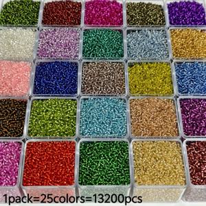 TEMU 25가지 색상의 2mm 은색 충전유리 씨드 구슬 13,200개, DIY 주얼리, 팔찌, 목걸이, 귀걸이, 공예용 장식 구슬에 특히 적합, 우정 선물 및 창의적인 프로젝트에 이상적