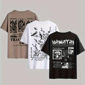 TEMU 3pcs 남성 그래픽 티셔츠 - 