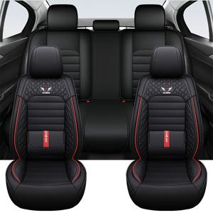 TEMU 5-인용 카시트 커버 풀 세트 – 95%의 5인승 차량(승용차, SUV, 밴)에 적합 – PU 가죽, 통기성 – 사계절 시트 보호