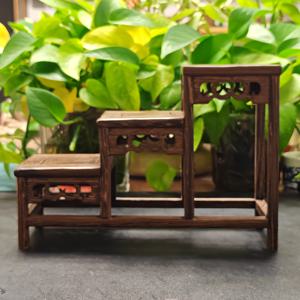 TEMU 중국 스타일 나무 수납 선반, 정교한 사다리꼴 수납 베이스, 소형 나무 선반 장식