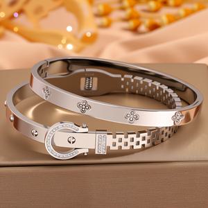 TEMU 2개 세트 심플 멀티컬러 스테인리스 클로버 디자인 팔찌, 남녀 공용 패션 액세서리, 행운의 팔찌, 트렌디한 주얼리|팔찌|남자팔찌