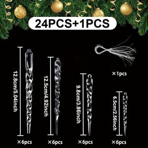 TEMU 24개 투명 아크릴 크리스마스 트리 장식품 - 4가지 스타일 얼음 사자 매달린 장식품, 눈꽃과 공이 달린, 휴일 파티 및 겨울 축제 장식품, 크리스마스, 새해, 추수 감사절, 새해 장식품