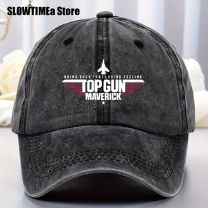 TEMU 1개 빈티지 워시드 베이스볼 캡 - 다크 그린 TOP GUN MAVERICK 그래픽 & 전투기 디자인, 조절 가능한 스트랩, 가벼운 통기성 레트로 커브드 브림 모자, 캐주얼 및 휴가용 편안한 헤어웨어|볼캡