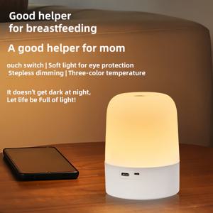 TEMU LED 야간 조명 | 밝기 및 색상 조절 가능, USB 충전, 흰색 원통형 디자인, 침실, 거실 및 책상 분위기 맞춤, 터치 스위치, 플라스틱 재질