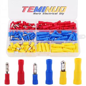TEMU 160/80/60개 총알형 커넥터 남성 여성, 완전 절연 PVC 빠른 스플라이스 전기 압착 단자 자동차, 보트, 산업 장비 해양 자동차 트럭 등급 와이어 커넥터 22 게이지 빨강 노랑 파랑 키트