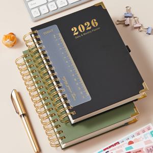 TEMU 2026년 일일 & 월간 플래너 | 2026년 1월-12월 스파이럴 캘린더 노트북 (할 일 목록, 시간별 스케줄, 계획 스티커 4장, 자, 월별 탭 12개 포함), 6.5