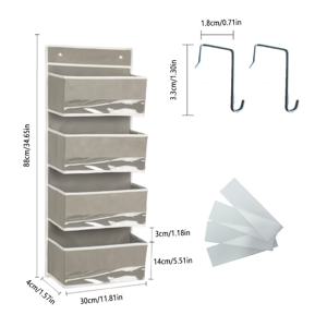 TEMU 문걸이 수납함, 3/4/5단 걸이형 수납함, 3/4/5개의 대용량 포켓, 44파운드 하중 지지, 기울림 방지 기능, 침실, 욕실, 냉장고, 방 수납 및 컬렉션용, 공간 절약형 저장,현대적 디자인,걸이형 정리함,내구성 있는 원단,패브릭 보관함,멀티포켓 정리함,문 정리함,가정 조직,정리 솔루션